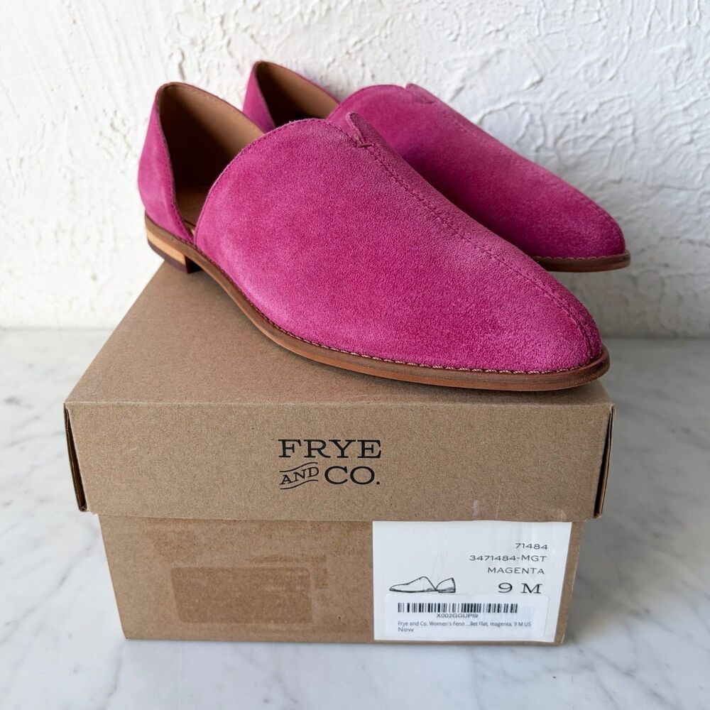 Frye & Co. Fenn Dorsay Flats Women's 9 Magenta Hot Pink Suede Shoes - Picture 4 of 8